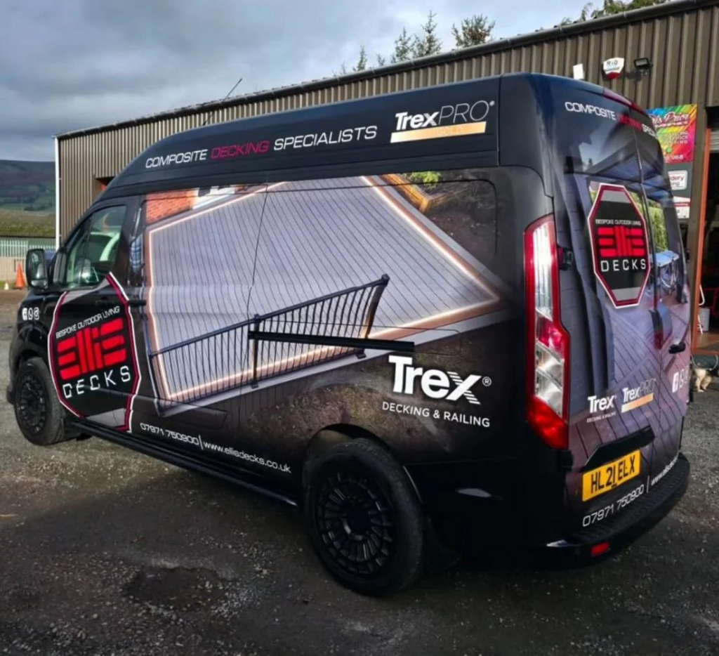The Ellis Decks van, wrapped in Trex branding