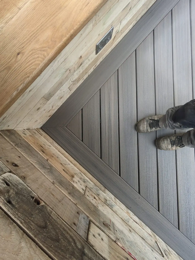 Mitred picture-frame border on the Trex deck at The Grofield