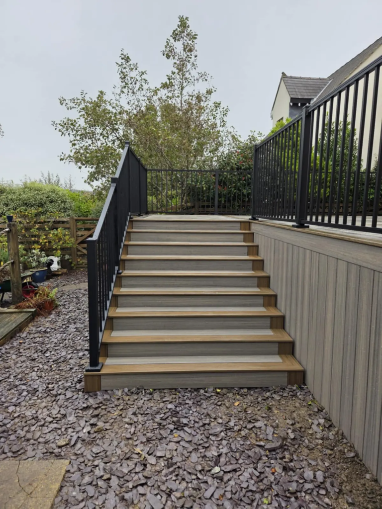 Steps with railings finished in Trex composite decking