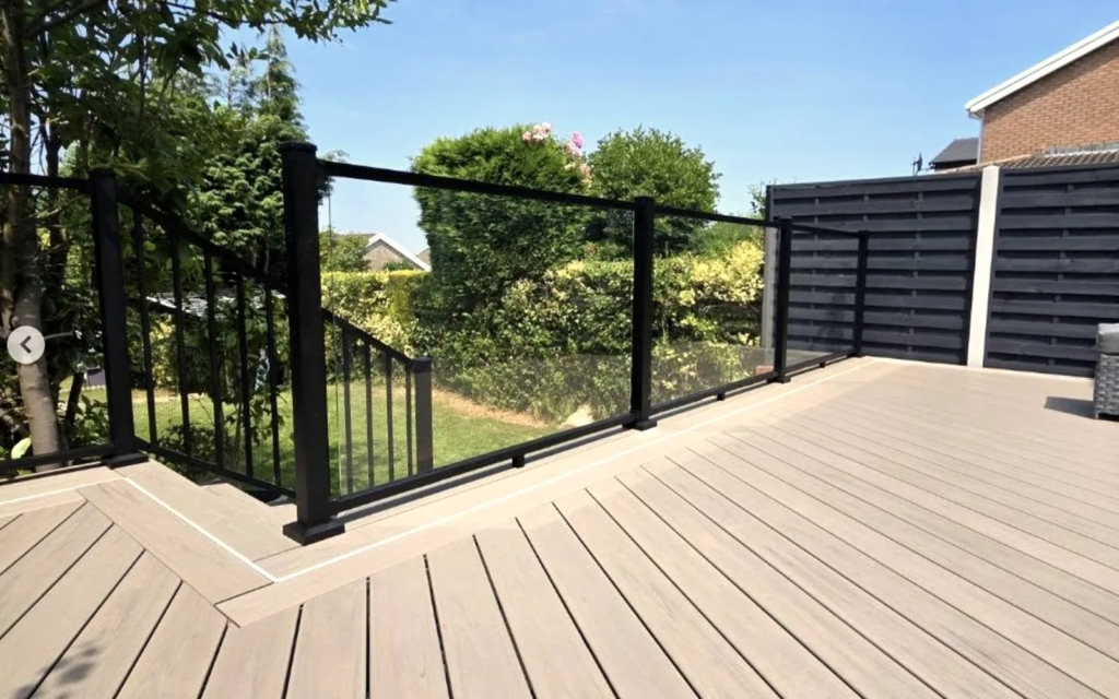 Trex composite deck with black railings, installed by TrexPro Gold installer Ellis Decks