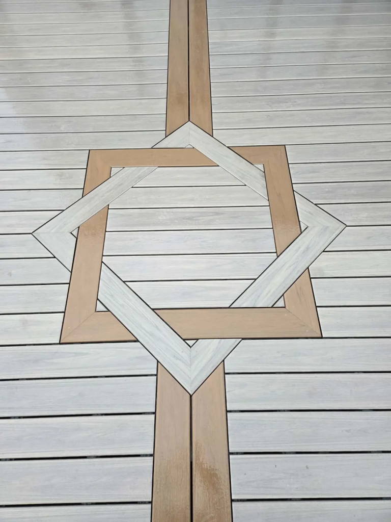 Contrasting Trex board inlay set into a light composite deck